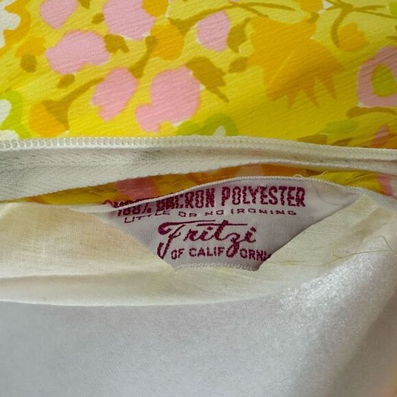 Vintage 60s Fritzi of California Women’s M/L Yellow Floral Print Midi Dress - Picture 6 of 6